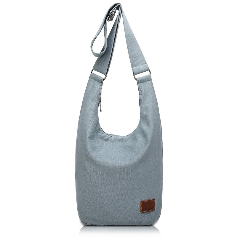 Coton Pose Women's large capacity Hippie Crossbody Bag Top Zip Cotton Sling Bag Jacquard cloth Handmade Bags(Blue Grey) - Image 1